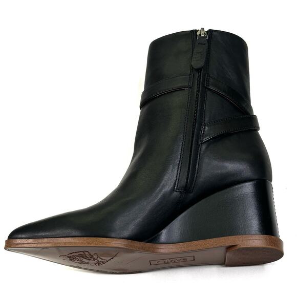 Franco Sarto Emina Black Leather Pointed Toe Wedge Ankle Boot Womens 7M New $190 - Picture 7 of 13